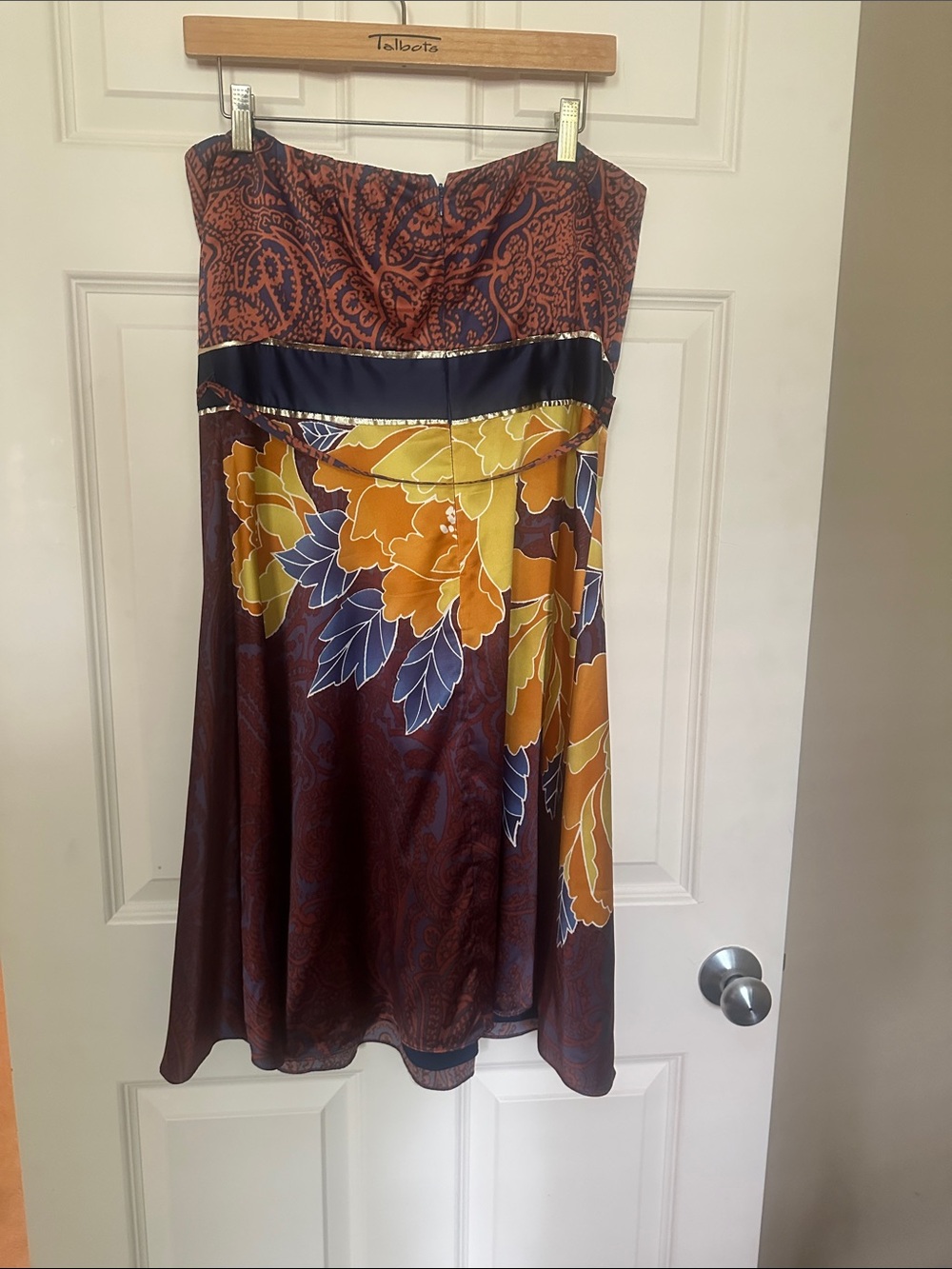 The Limited Strapless Floral Midi Dress in Brown, Yellow and Navy - Picture 3 of 4